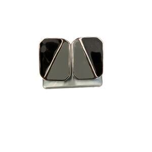 Vintage Clip-on Earrings Black Gray Enamel